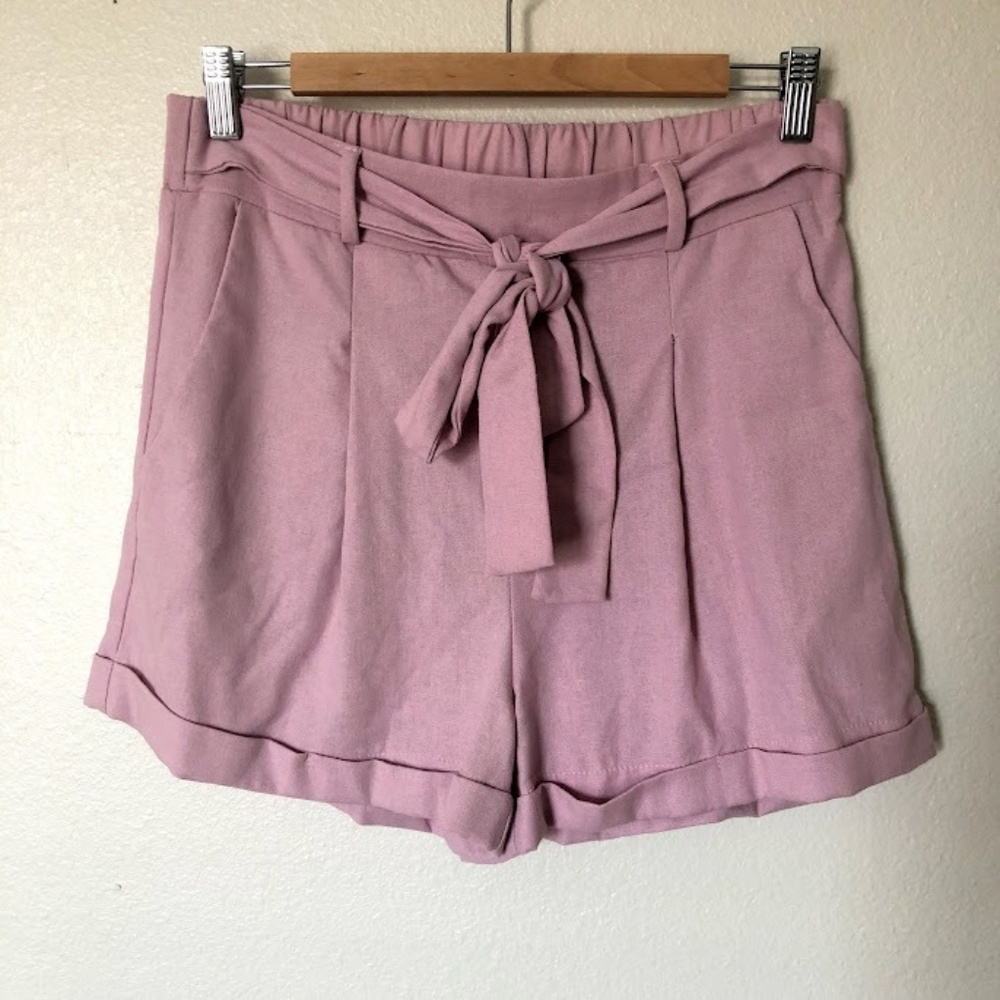 Lilac High Wasted Tie Shorts